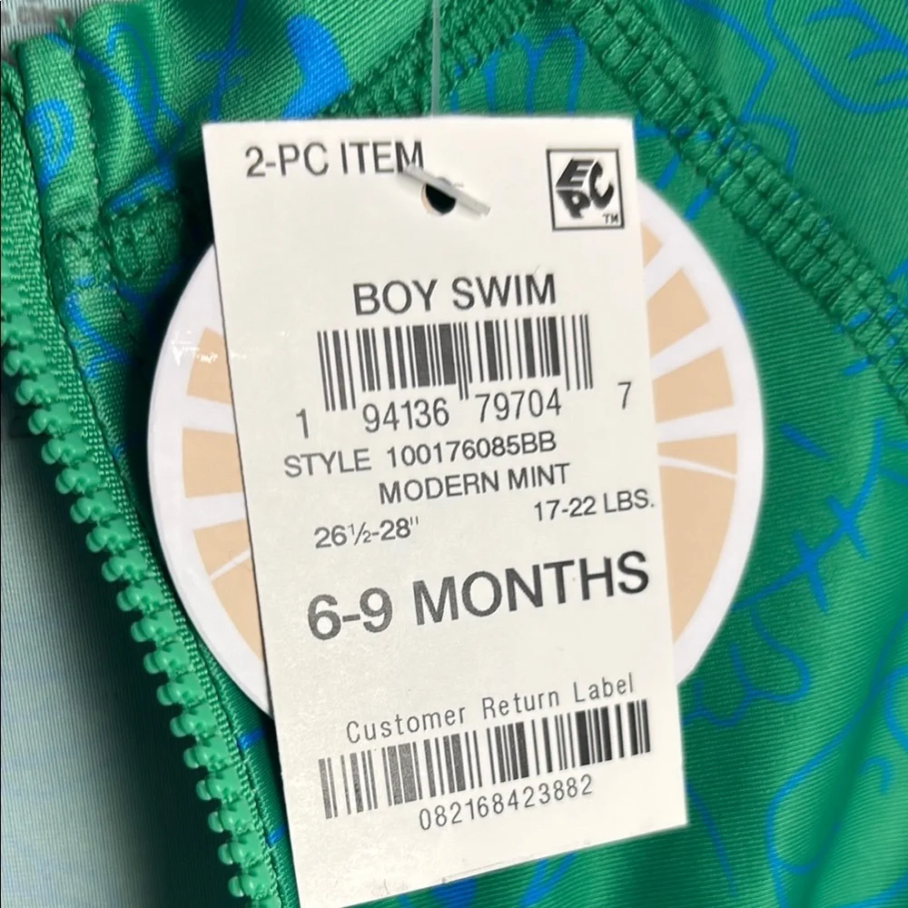 First Impressions Green and Blue Kids Swim Rashguard Romper Bodysuit
